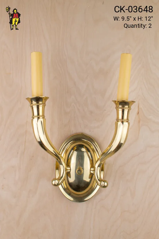 Two Candle Polished Brass Wall Sconce