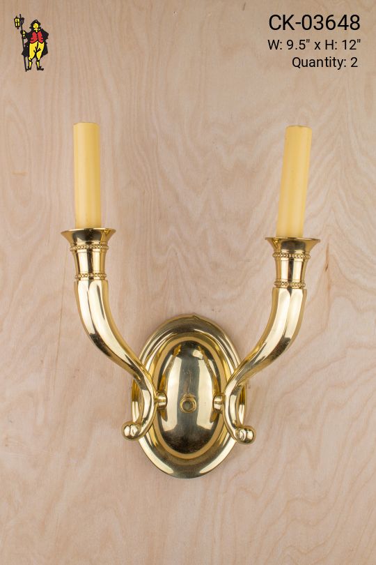 Two Candle Polished Brass Wall Sconce