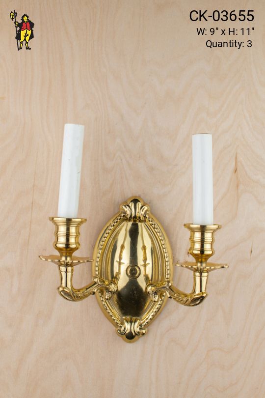 Deco Polished Brass Two Candle Wall Sconce