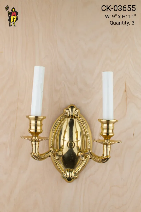 Deco Polished Brass Two Candle Wall Sconce