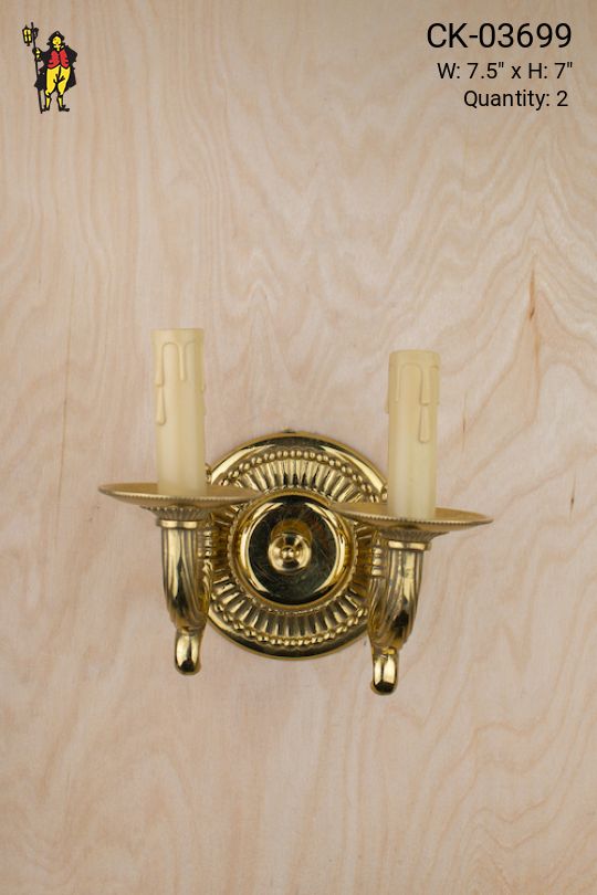 Polished Brass Art Deco Style Two Candle Wall Sconce