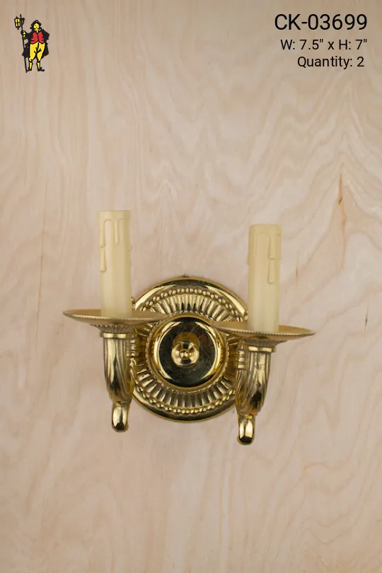 Polished Brass Art Deco Style Two Candle Wall Sconce