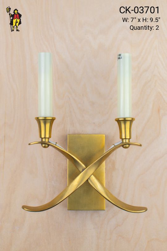 "Criss Cross" Brass Two Candle Wall Sconce