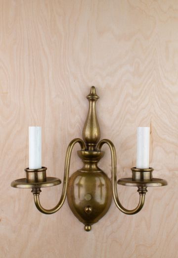 Two Candle Brass Curved Arm Wall Sconce