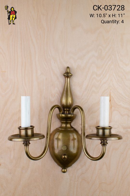 Two Candle Brass Curved Arm Wall Sconce