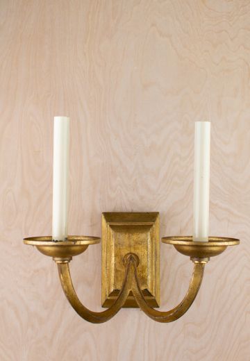 Curved Arm Two Candle Brass Wall Scone