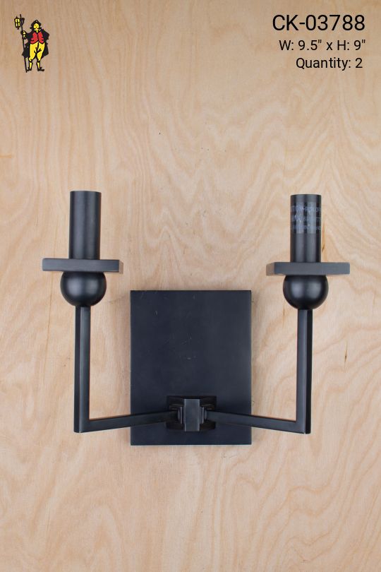 Black Two Candle Square Wall Sconce