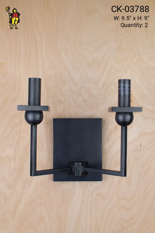 Black Two Candle Square Wall Sconce