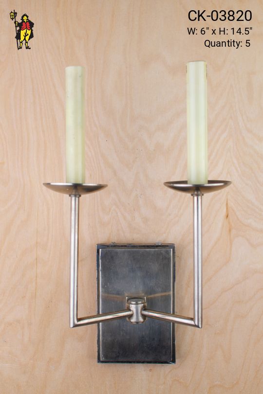 Two Tall Candle Silver Wall Sconce