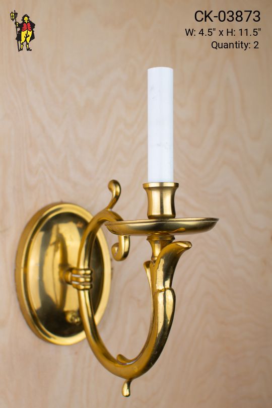 Curved Arm Candle Brass Wall Sconce
