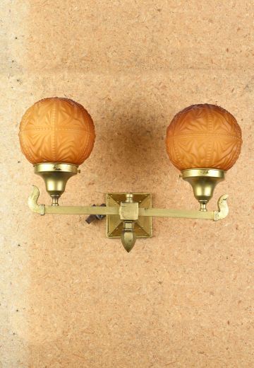 Two Light Straight Arm Brass Wall Sconce