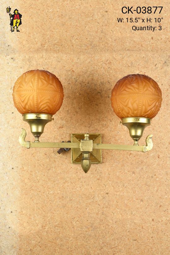 Two Light Straight Arm Brass Wall Sconce