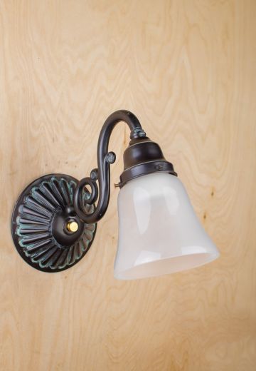 Single Curved Arm Wall Sconce w/Frosted Glass Shade
