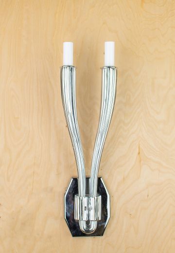 Tall Two Candle Polished Silver Wall Sconce