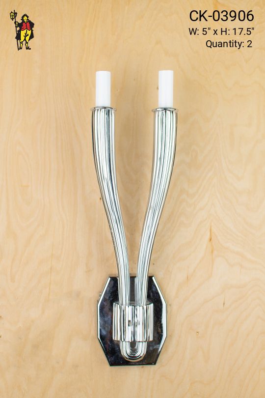 Tall Two Candle Polished Silver Wall Sconce