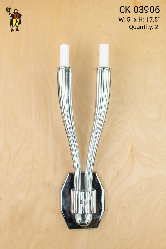 Tall Two Candle Polished Silver Wall Sconce