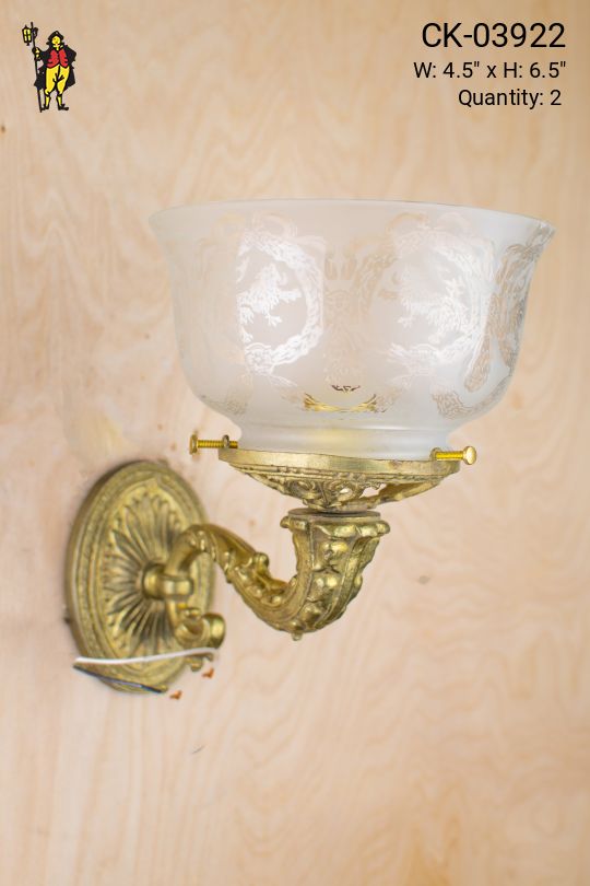 Curved Arm One Light Wall Sconce w/Etched Glass Shade