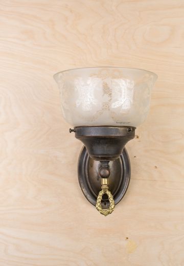 Gas Style Bronze Wall Sconce With Etched Glass Shade