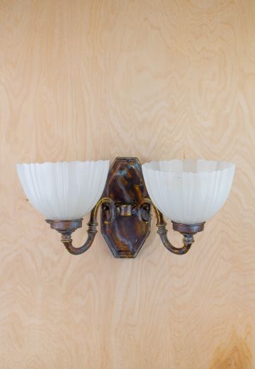 Two Curved Arm Bronze Wall Sconce w/Frosted Glass Shades