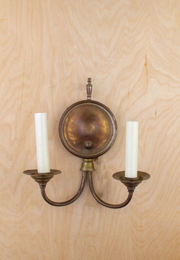 Two Candle Distressed Brass Wall Sconce