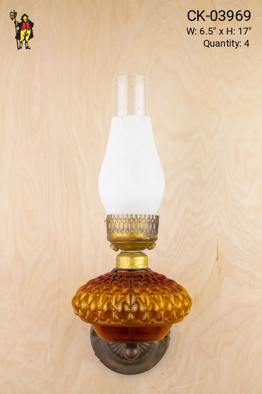 One Light Wall Sconce w/Amber Glass & Frosted Glass Chimney