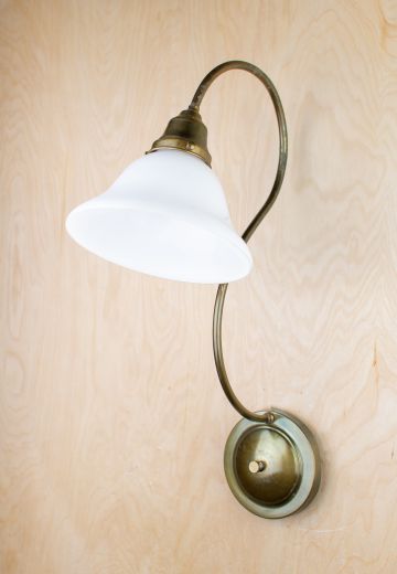 Tall Curved Arm Wall Scone w/Frosted Glass Shade