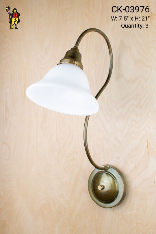 Tall Curved Arm Wall Scone w/Frosted Glass Shade