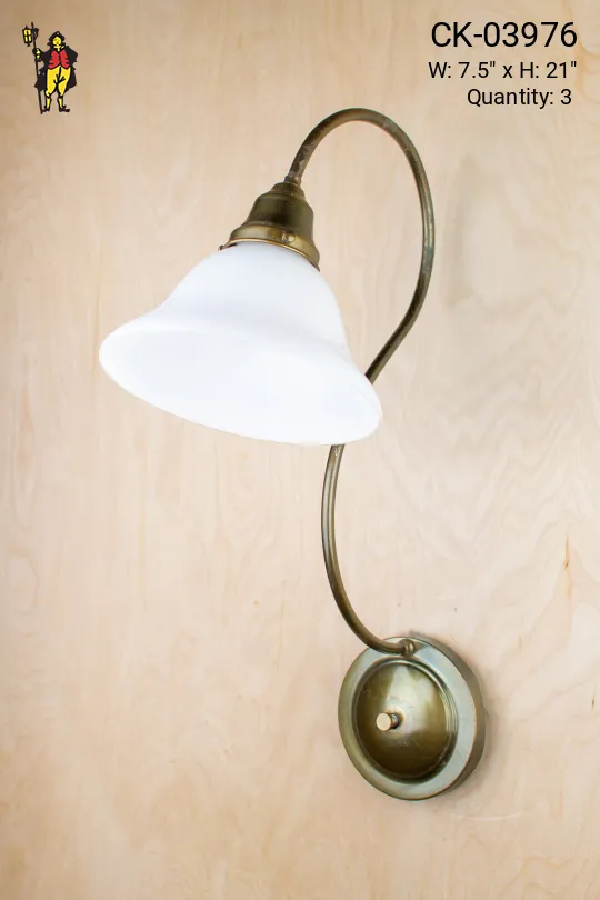 Tall Curved Arm Wall Scone w/Frosted Glass Shade