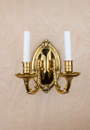 Polished Brass Two Candle Deco Wall Sconce