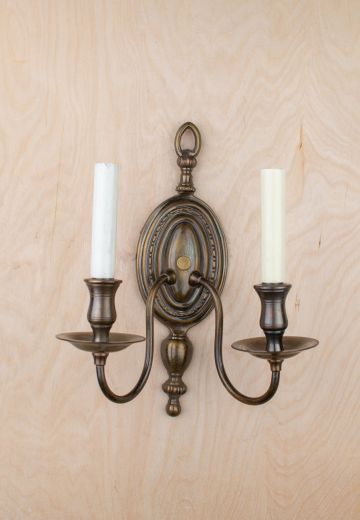 Two Candle Antique Brass Wall Sconce