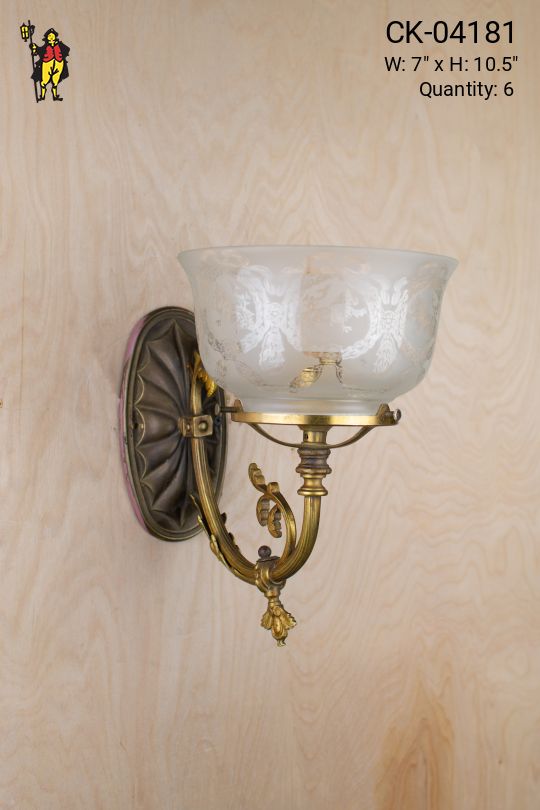 Antique Brass Formal Wall Sconce w/Etched Glass Bowl Shade