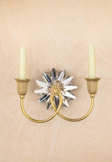 Crystal Backplate Brass Two Candle Wall Sconce