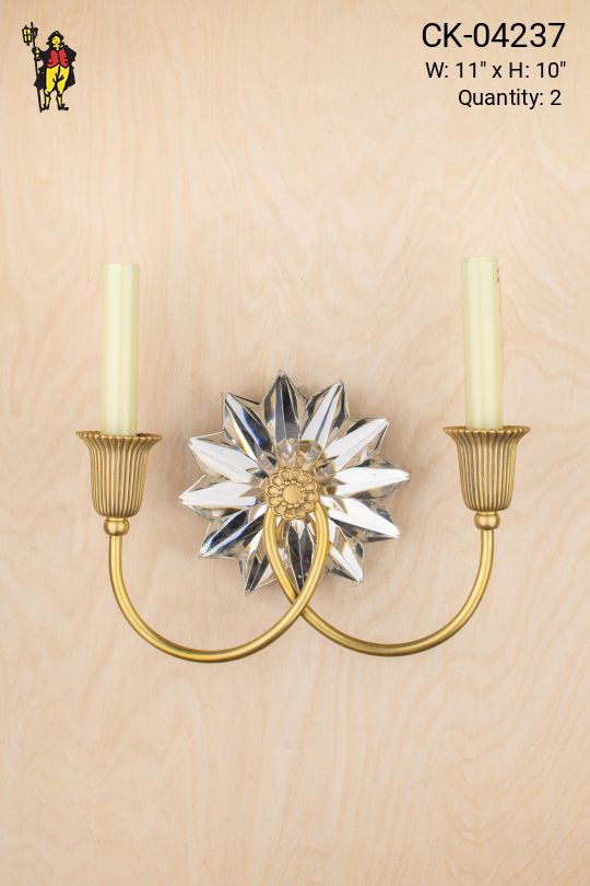 Crystal Backplate Brass Two Candle Wall Sconce