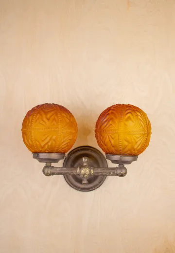 Two Light Wall Sconce w/Amber Glass Globes