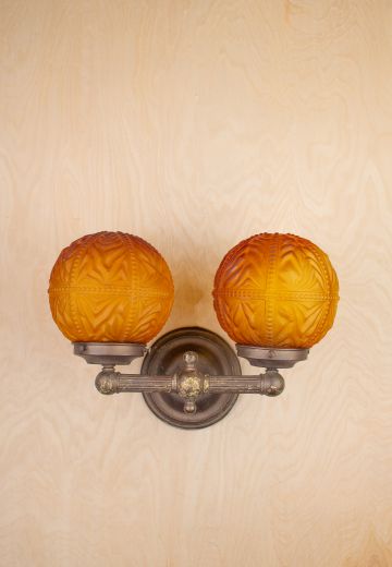 Two Light Wall Sconce w/Amber Glass Globes