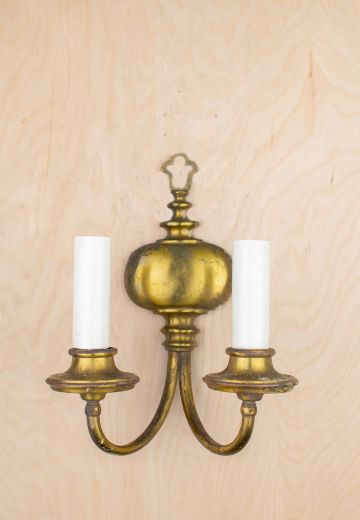 Brass Two Curved & Candle Arm Wall Sconce