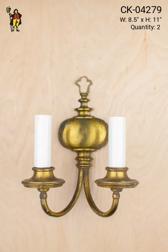 Brass Two Curved & Candle Arm Wall Sconce