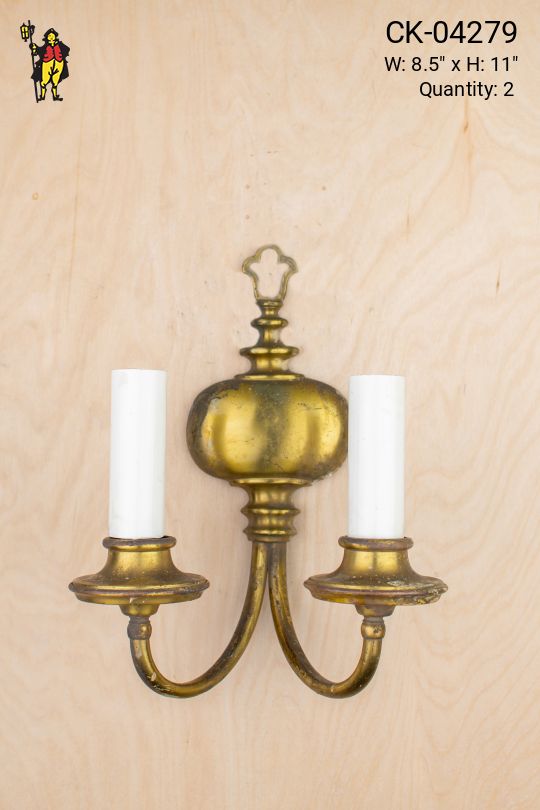 Brass Two Curved & Candle Arm Wall Sconce