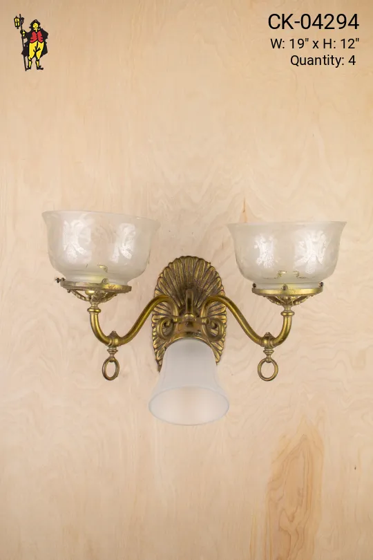 Three Light Curved Arm Wall Sconce w/Multiple Glass Shades