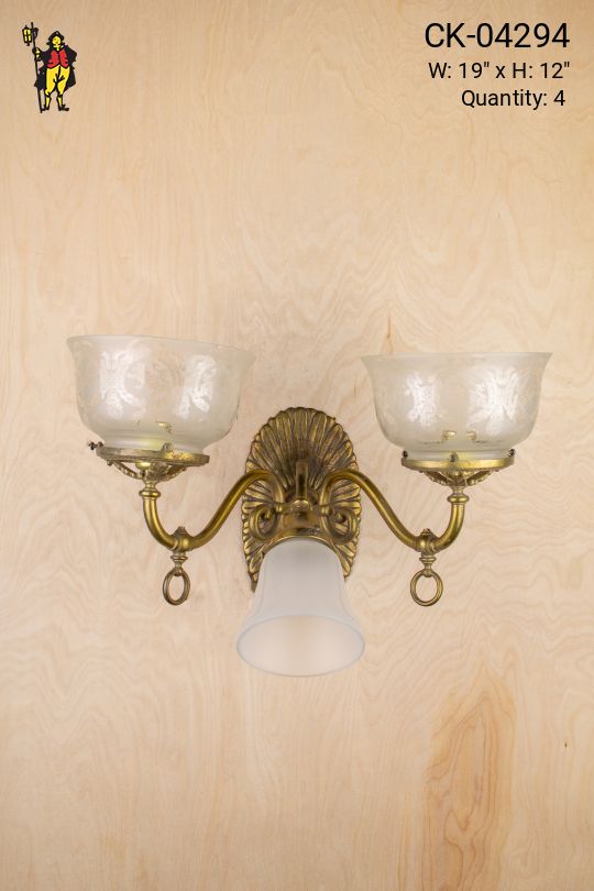 Three Light Curved Arm Wall Sconce w/Multiple Glass Shades