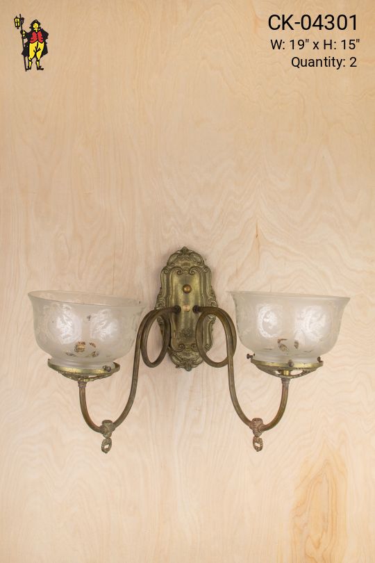 Two Light Curved Arm Sconce w/Glass Bowl Shades