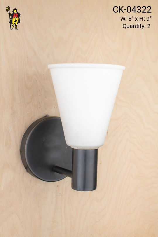 Black One Light Wall Sconce w/Frosted Glass Cone Shade