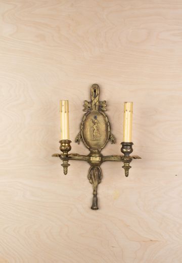 Two Candle Figure Backplated Wall Sconce