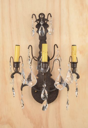 Three Candle Wall Sconce w/Crystal Drops