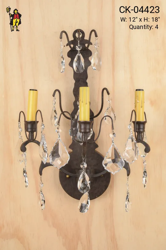 Three Candle Wall Sconce w/Crystal Drops