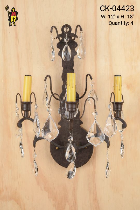 Three Candle Wall Sconce w/Crystal Drops