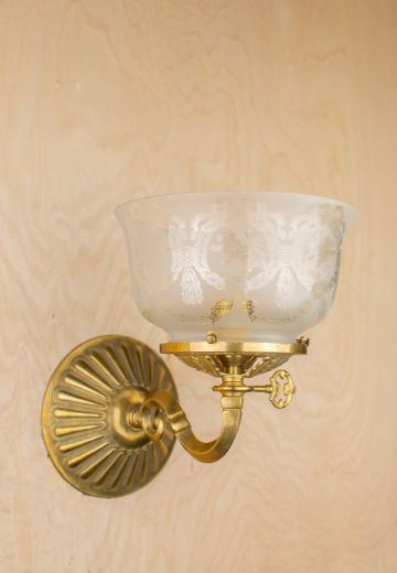 One Light Curved Arm Wall Sconce w/Etched Glass Bowl Shade