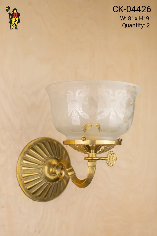 One Light Curved Arm Wall Sconce w/Etched Glass Bowl Shade