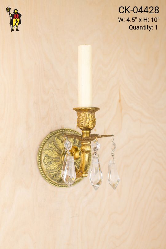 One Candle Floral Wall Sconce w/Crystal Drops