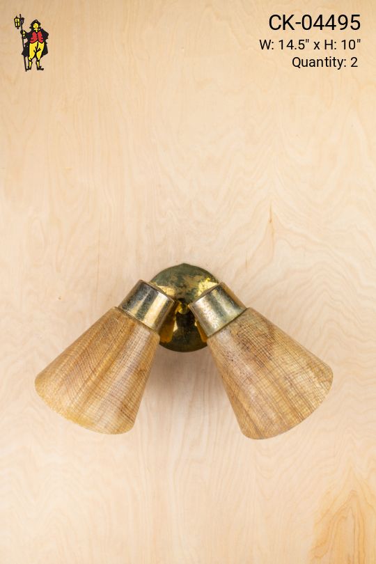 Two Light Brass Wall Sconce w/Beige Textured Shade